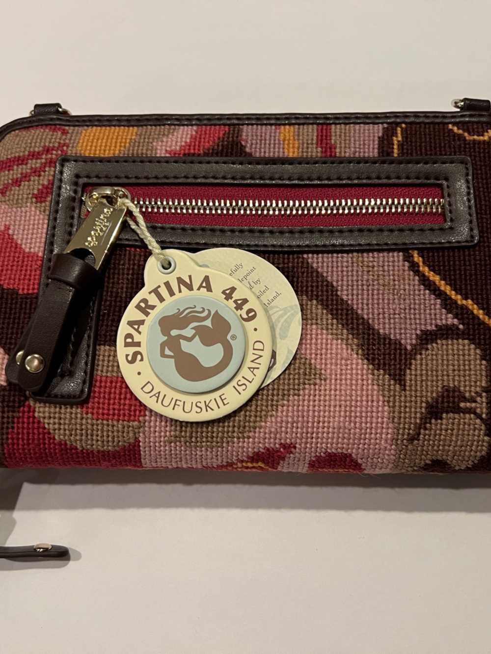 Spartina 449 Multicolor Tapestry Clutch/Phone Crossbody Bag - Pink, Brown, Tan